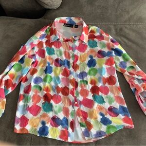 Red and Pink Button Down Shirt with Vibrant Pattern